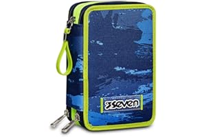 Seven Astuccio 3 ZIP - WET COLOR BOY, Blu, Astuccio completo, Attrezzato, 3 scomparti, 44 pezzi, Bambini e Ragazzi, Scuola elementare, Tempo libero