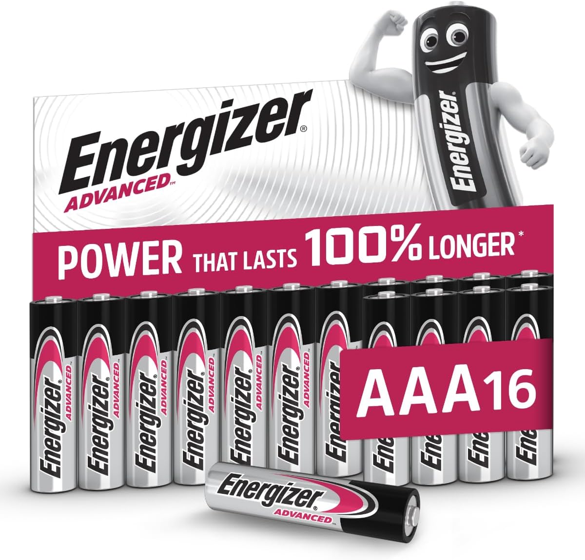 Energizer Advanced - AAA Batteries (16 Pack) - Triple A Battery 1.5V - Up To 100% Longer Lasting - Ideal for High-Drain Devices - 0% Plastic Packaging - 10 Year Shelf Life [Amazon Exclusive]