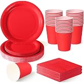 ZblPyro 120 Pieces Red Disposable Birthday Tableware for 30 Guests | 18 and 23 cm cardboard plates, paper cups, napkins, Vale