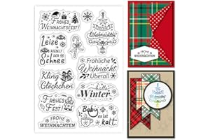 ‎GLOBLELAND GLOBLELAND Weihnachtsstempel Mit Deutschem Text Weihnachtsbaum Stempel Glöckchen Silikonstempel Für DIY Scrapbooking Fotoalbum Dekorative Karten 6.3x4.33Inch