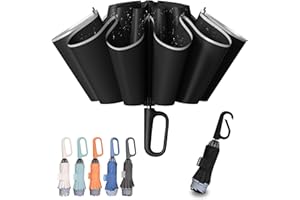 TUMAAOTU Compact Inverted Umbrella with Never Forget Carabiner Handle - Travel Umbrella Windproof Strong, Automatic Umbrellas for wind rain, Auto Open Close, 10 Rib Durable Frame for Women Men