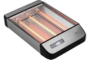 JATA JETT1590 - Tostadora Pan Horizontal. Tostador Plano 3 Resistencias de Cuarzo. Táctil. 1000 W. 6 Niveles de Tostado. Todo Tipo de Pan, Bollería, … Acabados en Acero Inoxidable