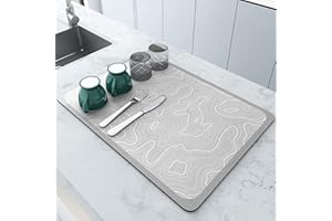 Avvrel Alfombrilla Escurreplatos, Súper Absorbente Alfombrilla Secado de Platos, Estera Fregadero Secado Rápido, Drying Mat Antideslizante para Encimera de Cocina (40 x 50cm, Gris Claro)