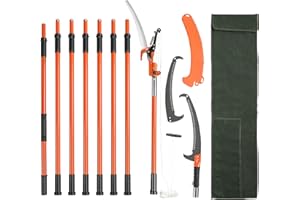 VEVOR Seghetto per Potatura Manuale Asta Estensibile tra 2,24-8,24m con Borsa per Tagliare Segare Rami Boschi Alberi in Altezza, Troncarami Manuale 5,9kg Palo Estensibile in Fibra di Vetro Lama Curva