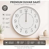 Galaxy Duvar Saati, 33 cm, Sessiz Akar Dekoratif Kc5 | Sessiz Mekanizma, B&uuml;y&uuml;k Rakamlar, Pilli &Ccedil;alışma, Yuvarlak Tasarım, Day
