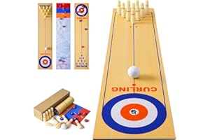 RAYNA GAMES 3 in 1 Table Top Shuffleboard Pucks and Bowling Ball and Curling Games, Mini Tabletop Game with 8 Rollers, Portable Tabletop Family Game for Indoor Outdoor
