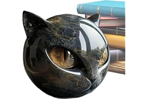 BommFu Rzeźba z głową kota, dekoracyjna figurka kota, obiekt artystyczny, głowa kota, dekoracja do salonu, gabinetu, na biurko