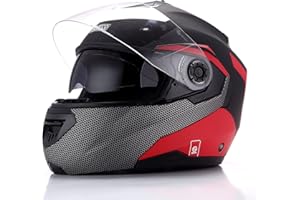 Casco Modulare Moto con Doppia Visiera Sparco Riders SP505 | Casco Moto Integrale Omologato ECE con Visiera Doppia Antigraffio | Casco Moto Modulare Uomo & Donna| NERO / ROSSO OPACO | XL