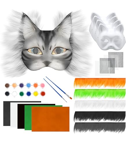 Seenelling Therian Mask Kit DIY – Blanko Katzenmaske Mit Filz, Kunstpelz & Mesh-Augen, Bastelset Für Cosplay & Kostüme