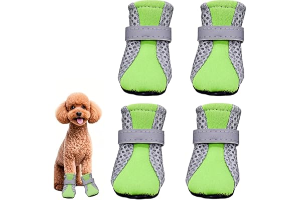 TecoKart 4 Pcs Dog Shoes Waterproof - Breathable Dog Boots Paw Protector for Hot Weather, Anti-Slip Sole Poopy Boots and Paw Protector Dog Booties for Small Dogs (4.8 * 5.9cm)