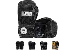 REWON GEAR REWON Gants de Boxe, Kickboxing MMA Muay Thai entraînement de Boxe des Gants de Cuir, Grappling Combat Sparring Boxing Training Gloves pour Homme Femme Adulte 6-16 onces