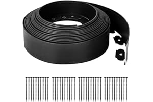 GROWNEER Garden Edging Border 32ft | 10M Long 10CM High Plastic Flexible Lawn Edging with 40pcs Strong Securing Pegs Landscape Dividers for Landscaping Garden Flower Beds(Black)