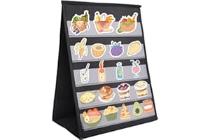 Fukaisu Expositor Portátil de Pegatinas, Tabla Bolsillo Plegable Sobremesa con Bolsillos Transparentes Organizador 5 Niveles de Doble Cara Soporte para Pegatinas Tarjetas & Pequeños Coleccionables