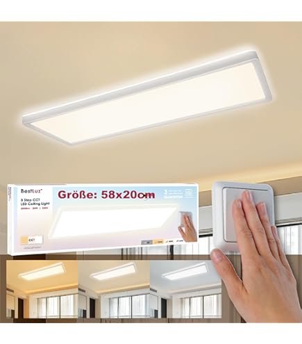 LEZOE Plafonnier LED dimmable avec télécommande, 58x20x2,8cm, 23 W