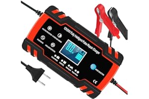 InThoor Mantenitore di Carica Auto 12V/24V 8A, Intelligente Automatico Caricabatterie Manutentore per Auto Moto Camion AGM Batteria con Schermo LCD