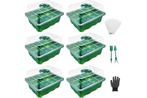 MytaYt 6 Stück 72 Zellen Grün Aussaatkasten Waben Mini Gewächshaus für Aussaat Innen Innen Tablett Aussaat Box Anzuchtbox wiederverwendbar mit 2 Werkzeugen, 10 Etiketten und Handschuhe Pflanzen