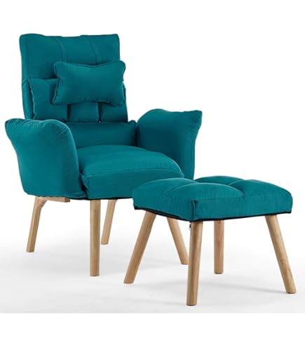 Poltrona Chesterfield Con Pouf - Poltrona Imbottita In Pelle E Legno Per Soggiorno