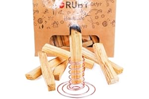 RUBY Palo Santo Incienso Natural XL - 80gr.(8-10ud.) con Quemador, Madera Sagrada 100% Natural de Perú para Quemar, Palosanto Auténtico, Incienso Palo Santo