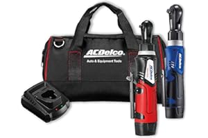 ACDelco ARW1209-K92 G12 Lithium-Ion 12V (10.8V) Electric 3/8" & 1/4" Cordless Ratchet Wrench Set Power Tool Combo Kit | Tool Set Includes x2 Battery Packs, x1 Charger, Flash Light & Canvas Bag