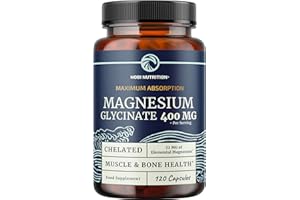 NOBI NUTRITION Magnesium Glycinate 400mg | Chelated Bisglycinate for Muscle Relaxation, Bones, Heart, Nerve, Sleep & Calm Support for Women & Men | High Absorption Magnesium Chelate Supplement | 120 Capsules