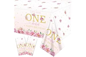 QUERICKY 2 Pack Floral 1st Birthday Tablecloths, Floral Miss Onederful Party Table Cover, 220x130cm Flower One Year Old Birthday Table Covers for Baby Girls First Birthday Party Decorations