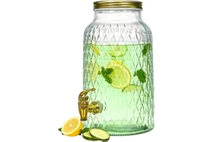 PZL CONCEPT Distributeur Boisson avec Robinet 6 L - Fontaine à Eau et Cocktail - Design Diamant - Bol à Punch - Jarre en Verre pour Limonades - Bonbonne - Bocal pour Fêtes et Anniversaires