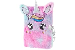 WERNNSAI Quaderno Peluche con Unicorno - Diario Scintillante con Unicorno per Ragazze Bambini Regalo Ricamo A5 Segreto Quaderno Scuola Ufficio Scrittura Disegno Taccuino con Serrature e Chiavi