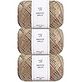 Pretty Jolly 3 Skeins Soft Tape Ribbon Yarn for Knitting - Light Weight Raffia Craft Paper for DIY Gift Wrapping, Crocheting Hat, Bag - Polyester, Total Length 3×100m/3×50g (Khaki)