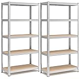 SONGMICS Set di 2 Scaffali per Carichi Pesanti, Scaffalature a 5 Ripiani in Acciaio, Senza Viti, in Garage, Magazzino, Ripost