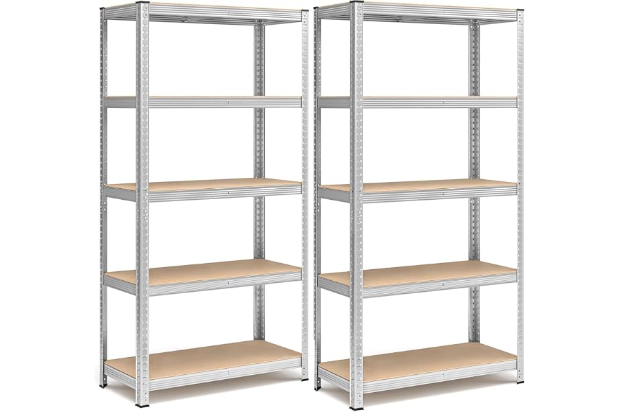SONGMICS Juego de 2 Estanterías Almacenaje de 5 Niveles, Estantería Metálica, Modular, Garaje, Almacén, Trastero, Cocina, Car