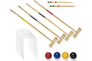 QUICKDRAW Ensemble de croquet en bois pour 4 joueurs – Jeu de jardin traditionnel pour enfants et adultes – Comprend des maillets, des balles, des cerceaux et des bâtons – Parfait pour s'amuser en famille, les