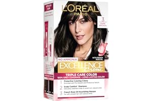 L'Oréal Paris Permanent Hair Colour, Radiant At-Home Hair Colour with up to 100% Grey Coverage, Pro-Keratin, Up to 8 Weeks of Colour, Excellence Crème, 3 Natural Darkest Brown, 72ml+100g