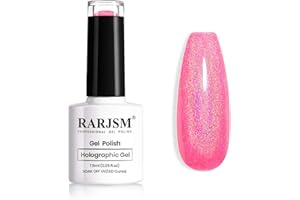 RARJSM Holographic Pink Gel Nail Polish Neon Hot Pink Nail Polishes 7.5ML Gorgeous Glossy Hologram Curing Required Gel Polish Nail Art Manicure Salon DIY at Home