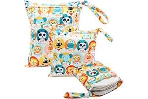 FYting 3 Pezzi Wet Bag,Porta Pannolini,Porta Pannolini e Salviette da Borsa,Borsa Piscina Bambina Riutilizzabile,Impermeabile,con Cerniera, per Nuotare, Campeggio, Viaggio, Fitness,Spiaggia (Panda)