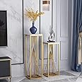 Weston Crafts Side Tables Sofa Tables in Dormitory Bar Hotel Foyer, Square Multi-Purpose MDF Top Metal Entryway Tables Plant Rack, White, Black (Gold)
