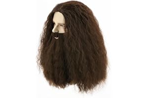 LeMarnia Herren Perücke Dunkelbraun Lange Lockige Haar Bartperücke für Cosplay Halloween Kostüm Perücke