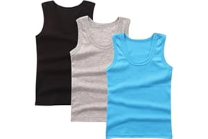 XINYUNZU Pack of 3 Children's Tank Top Cotton Undershirt Crew Neck Sleeveless Shirt Casual Tank Top Plain Leisure Tops Summer Vests for Boys and Girls 2-14 Years