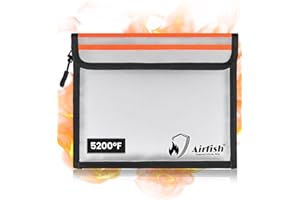 AIRFISH Airfsh 9x7"Fireproof Money Bag, 5200°F Heat Insulated Waterproof Bag, Cash Pouch with Reflective Strip for A5 Documents, Valuables, Jewelry, Passport, Car Keys-Silver