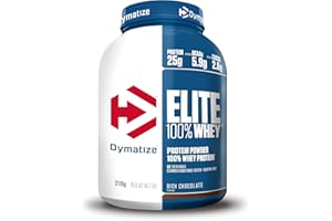 Dymatize Elite 100% Whey Rich Chocolate 2170g - Polvere ad alto contenuto di proteine e basso zuccheri del siero latte BCAA, 62 Portioni