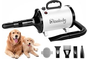 Blanlody Suszarka do włosów dla psów, bardzo cicha, 5,2 KM / 3800 W, regulowana prędkość, dmuchawa do pielęgnacji psa, z 4 różnymi dyszami, elastyczny wąż