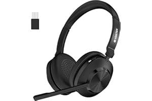 Voistek Casque Bluetooth Sans Fil avec Microphone pour PC/Ordinateur Portable, Léger on Ear, Microphone Réglable à Réduction de Bruit, Casque Audio Sans Fil pour Bureau, Télétravail, Chat, Zoom, Teams