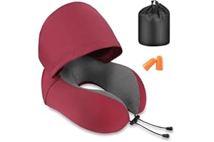 ‎JIANCRATE Jiancrate Nackenkissen Flugzeug, Reisekissen Memory Foam, Ergonomisch Gestaltetes Nackenhörnchen mit Kapuze für Flugzeug, Auto, Zug, Büro, Nackenkissen Reise zum Schlafen mit Ohrstöpsel, Tasche