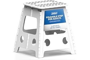ZENO Step Stool 16 Inch | Folding Stool | Heavy Duty Foldable Stools for Adults & Kids | Folding Stools for Kitchen, Bathroom, Bedroom | Lightweight & Easy To Carry | Holds 150KG | White