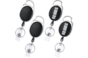 Vicloon Porte-Clés Rétractable, 4pcs Cordon Rétractable, Porte-Badge Rétractable Enrouleur Rétractable Longueur Porte-badges pour Les Employés, Les Enseignants, Les Infirmières, Les étudiants