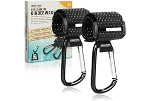 com-four® 2X Ganchos para Cochecito con protuberancias de Goma Antideslizantes para Bolsa de pañales (Negro)
