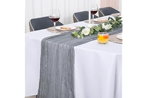 Jumdast käsetuch Tischläufer Boho, Tischläufer Modern Abwaschbar Hochzeit Outdoor Garten Wetterfest Musselin Chiffon Stoff Hochzeitsdeko Taufe Deko Tischdeko (Grau, 90 x 300 cm)