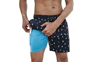 Arcweg Men's Swimming Shorts with Compression Liner Mens Swimming Trunks 2 in 1 Swim Shorts with Lining with Zipper Pockets Quick Dry Surfing Stretchy Beach Shorts