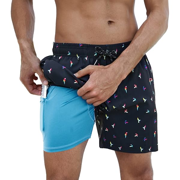 Aptro Zwemshort voor heren met binnenbroek, sneldrogend, boardshort met ritszakken, sportshort, groen-blauw, L