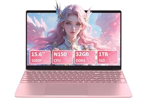 ‎AUUSDA Auusda Laptop 15.6 Zoll, 32GB DDR4 1TB NVMe SSD, Quad-Core N150 (bis zu 3,60 GHz), with Fingerprint Unlock Notebook, Cooling Fan, Webcam, Dual Speakers, Mini HDMI, Student/Business Laptop - Rosa
