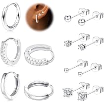 4 paia di set di orecchini a cerchio d forma a C in argento di